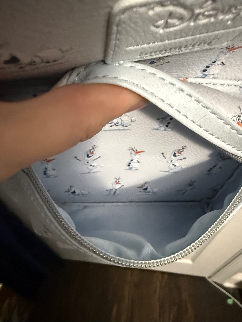 Loungefly Olaf Mini Backpack - Light Blue with Snowman Print - Picture 3 of 7